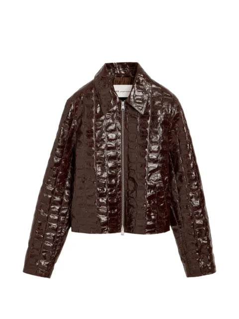 AMI Paris Crocodile embossed cowhide leather zipped jacket