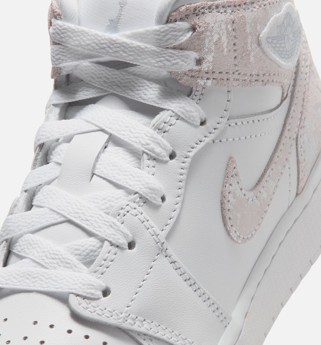 Air Jordan 1 Mid SE Youth Lifestyle Sneakers - White/Field Silver
