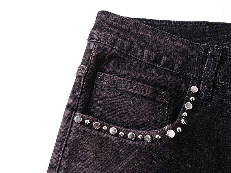 Purple Brand Studded Paint-Splatter Black Jeans