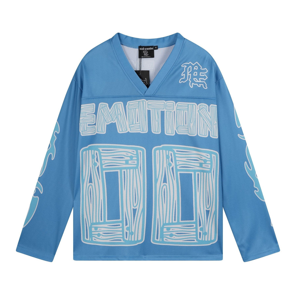 MIXED EMOTION V-Neck Jersey-Style Long-Sleeve T-Shirt