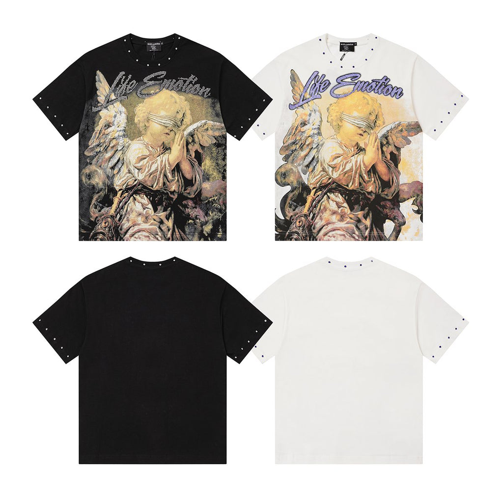 MIXED EMOTION Angel Graphic Studded-Trim T-Shirt
