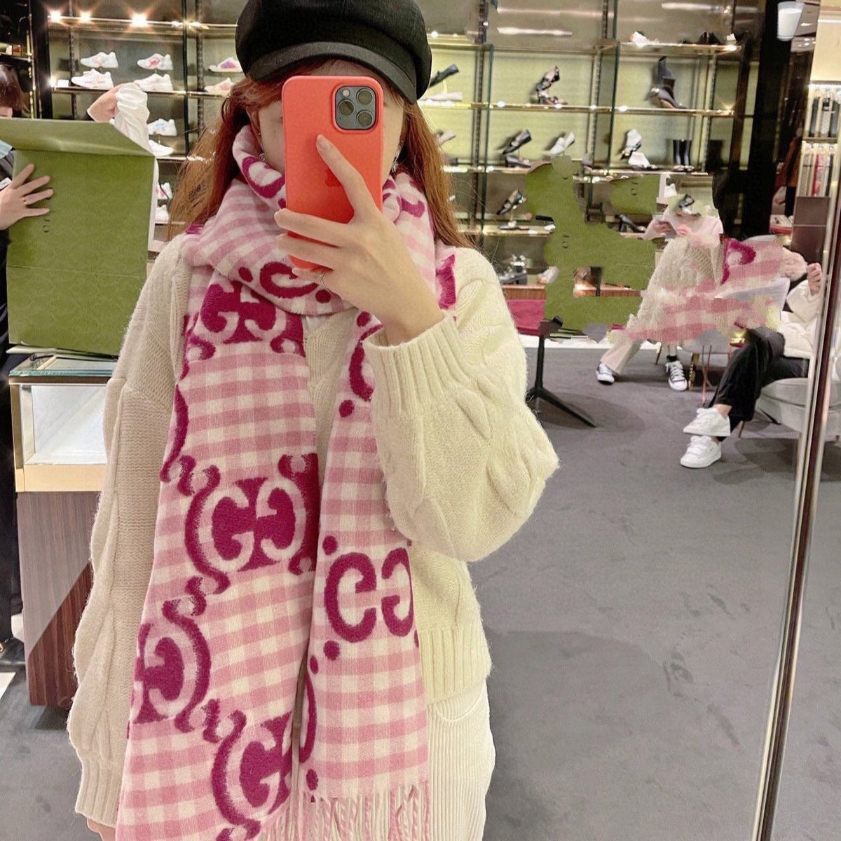 SCARF 220 CM IN BRIGHT PINK MIX WHITE WOOL 401164
