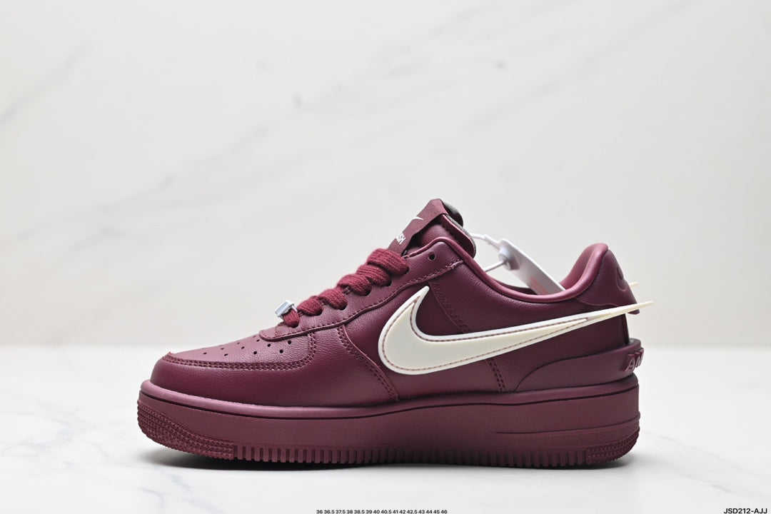 Nike Air Force 1 Low Burgundy White Unisex Sneakers Style 11