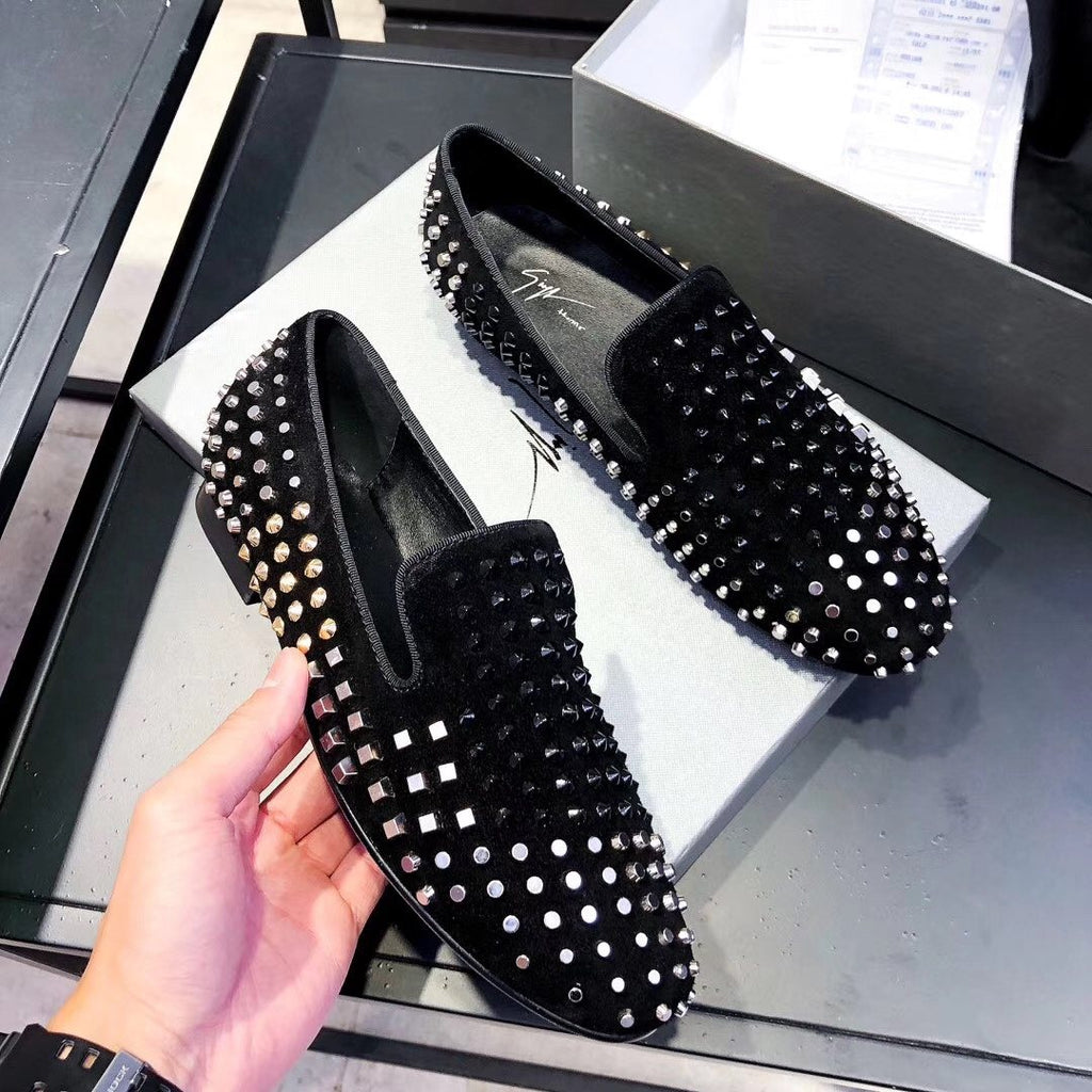 Giuseppe Zanotti Black Studded Slip-On Shoes