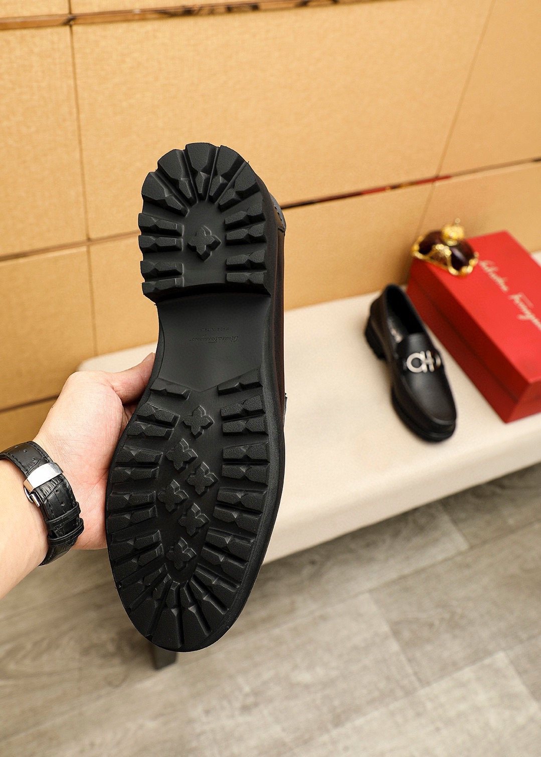 Ferragamo Black Hardware Loafers