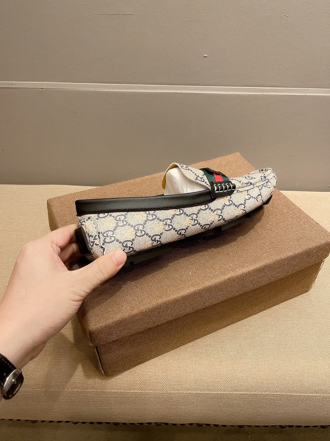 Gucci Monogram Stripe Loafers