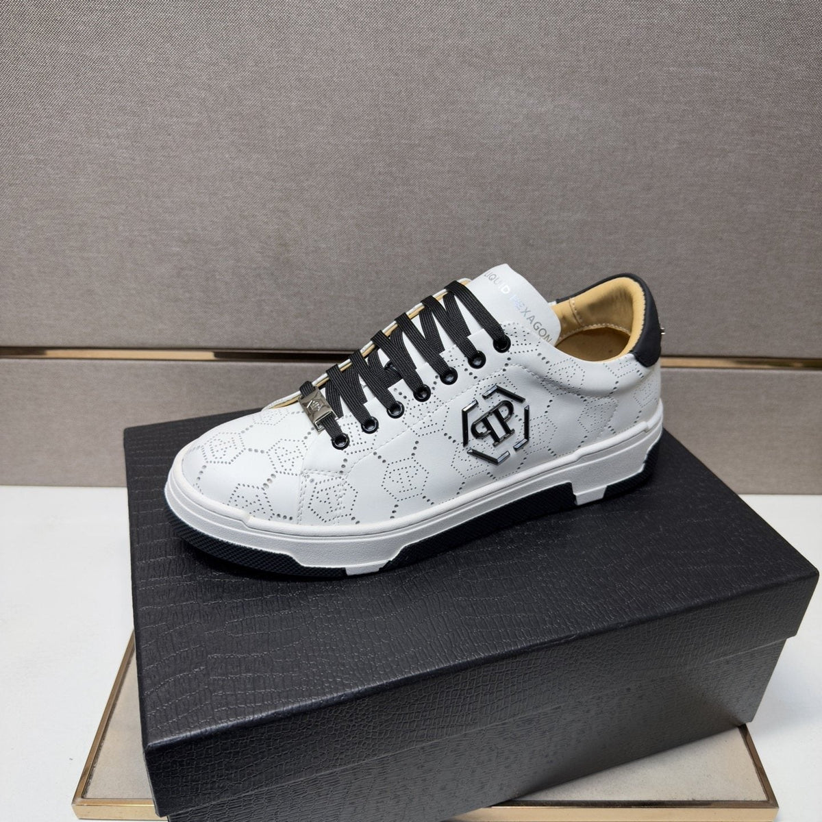 Philipp Plein Men's Textured Low-Top Sneakers - Metallic-Look Collar Accents