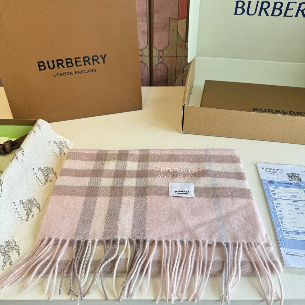Burberry Blush Pink Plaid Fringed Scarf