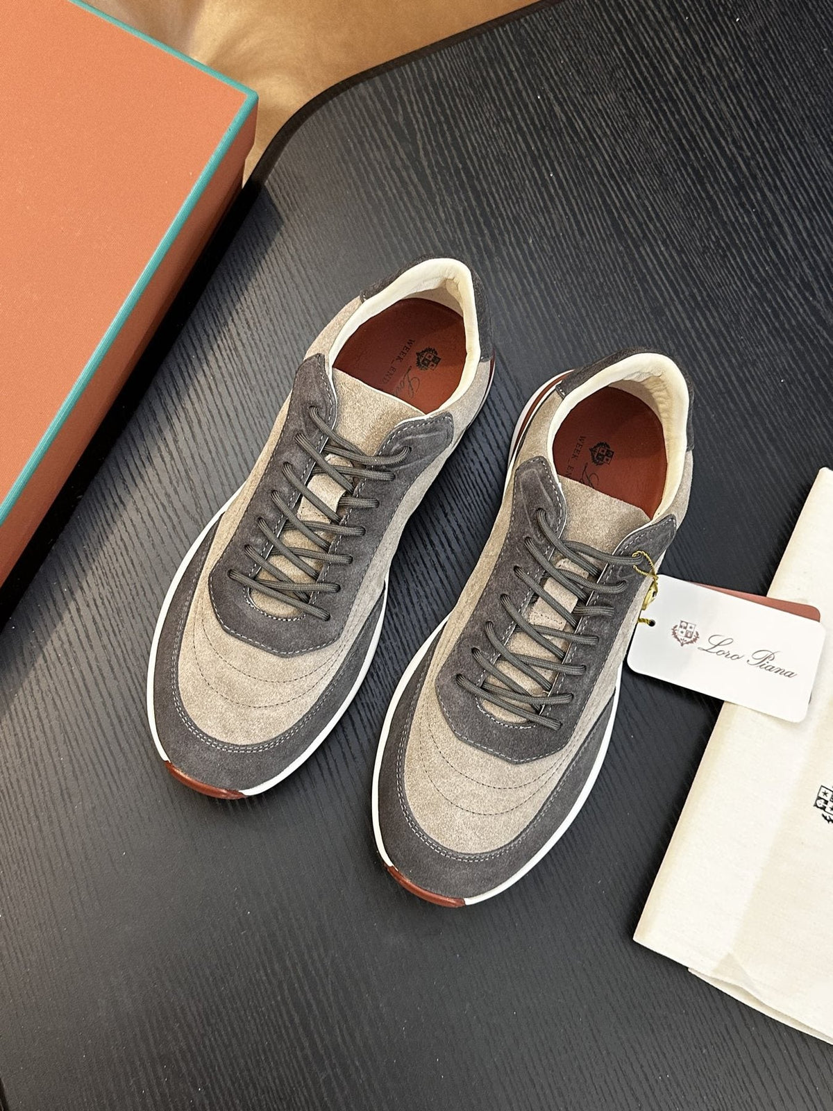 Loro Piana Taupe-Gray Low-Top Sneakers