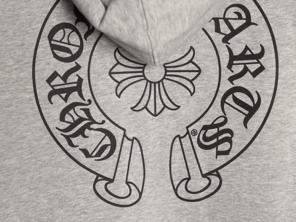 Chrome Hearts Horseshoe and Gothic-Lettering Zip Hoodie - Light Gray
